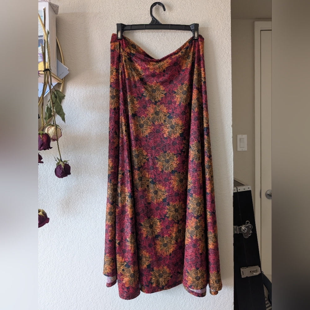 LuLaRoe Red and Pink Asymmetrical A-Line Maxi Skirt